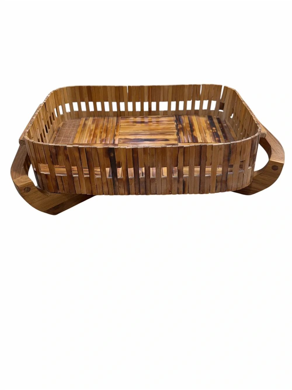 Vintage Gailstyn-Sutton Teak Wood Serving Basket Tray Set Thailand MCM Boho